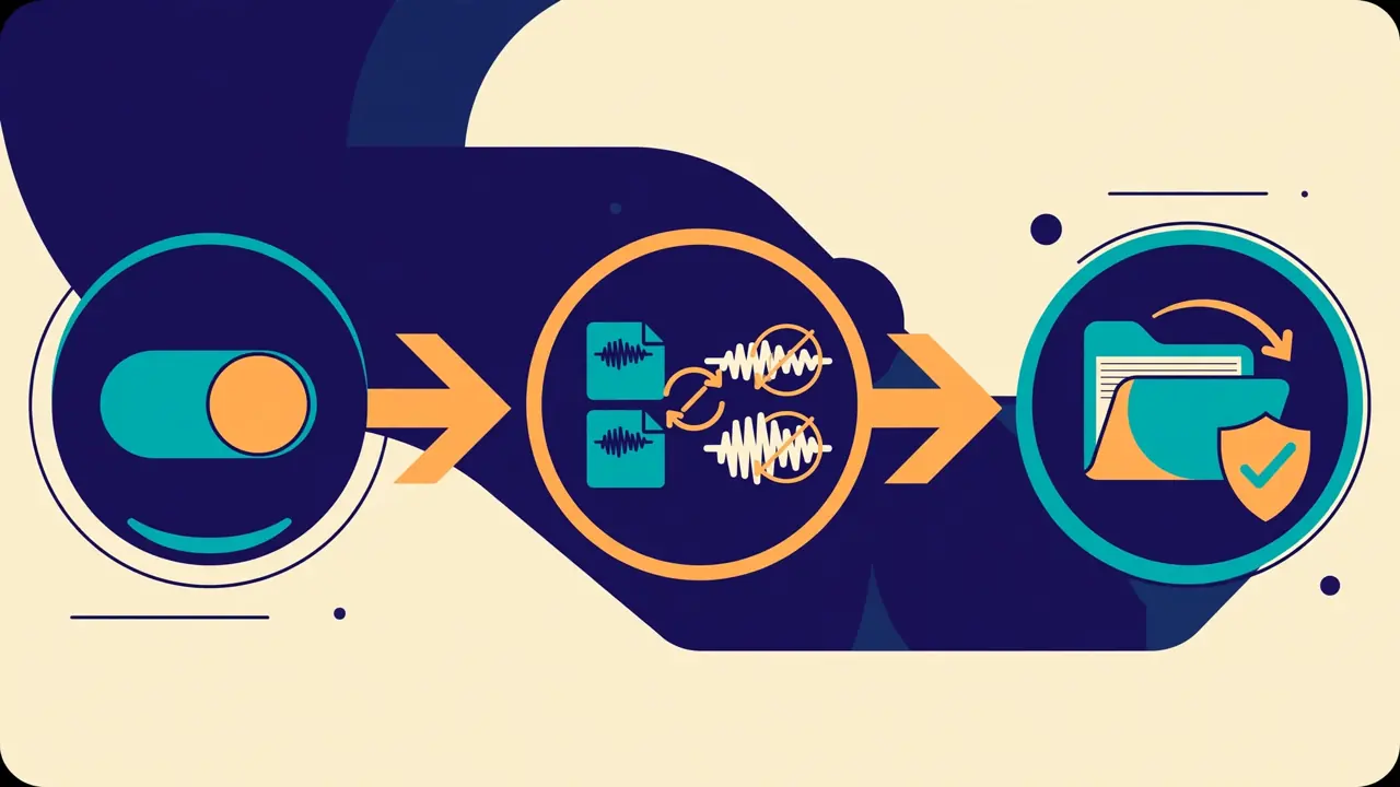 AirBeep 工作流程：拨开关、替换两个提示音文件、自动备份与校验示意
