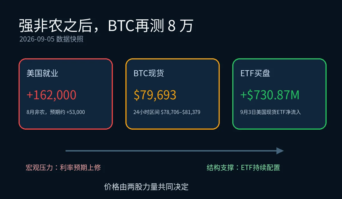 强非农、BTC价格与现货ETF买盘数据快照