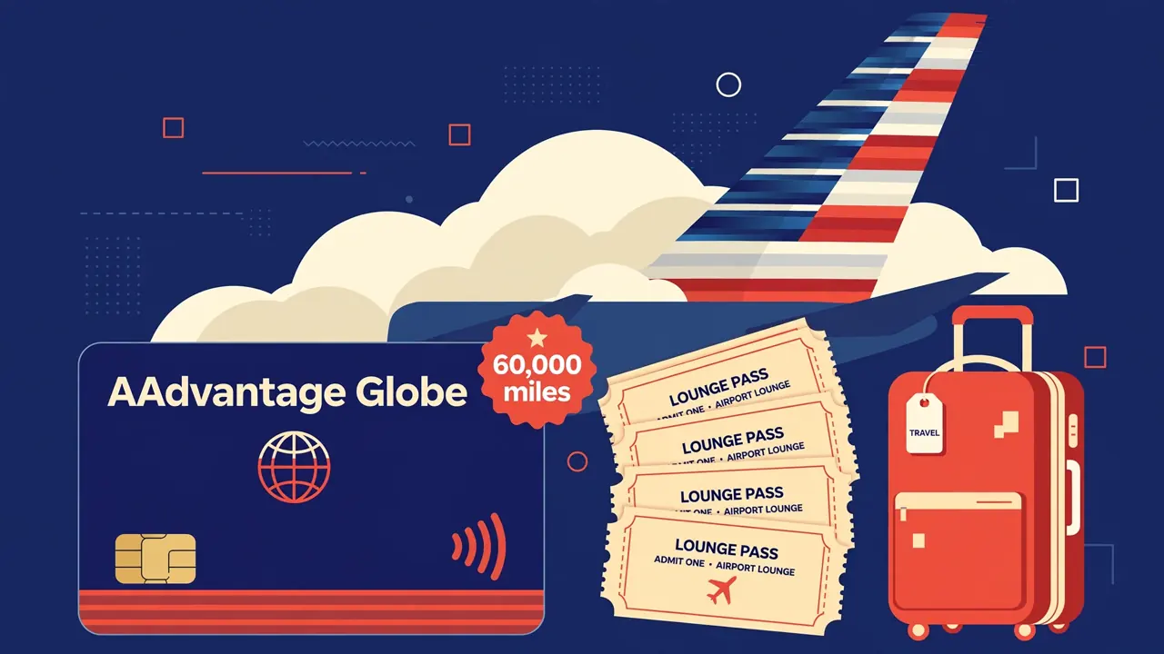 Citi AAdvantage Globe 联名卡、Admirals Club 通行证与 60,000 里程开卡奖励示意