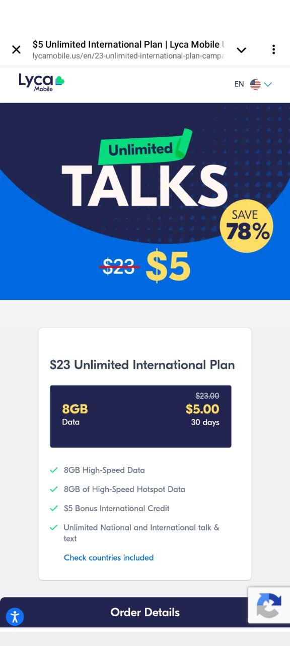 Lyca Mobile $23 Unlimited International Plan
