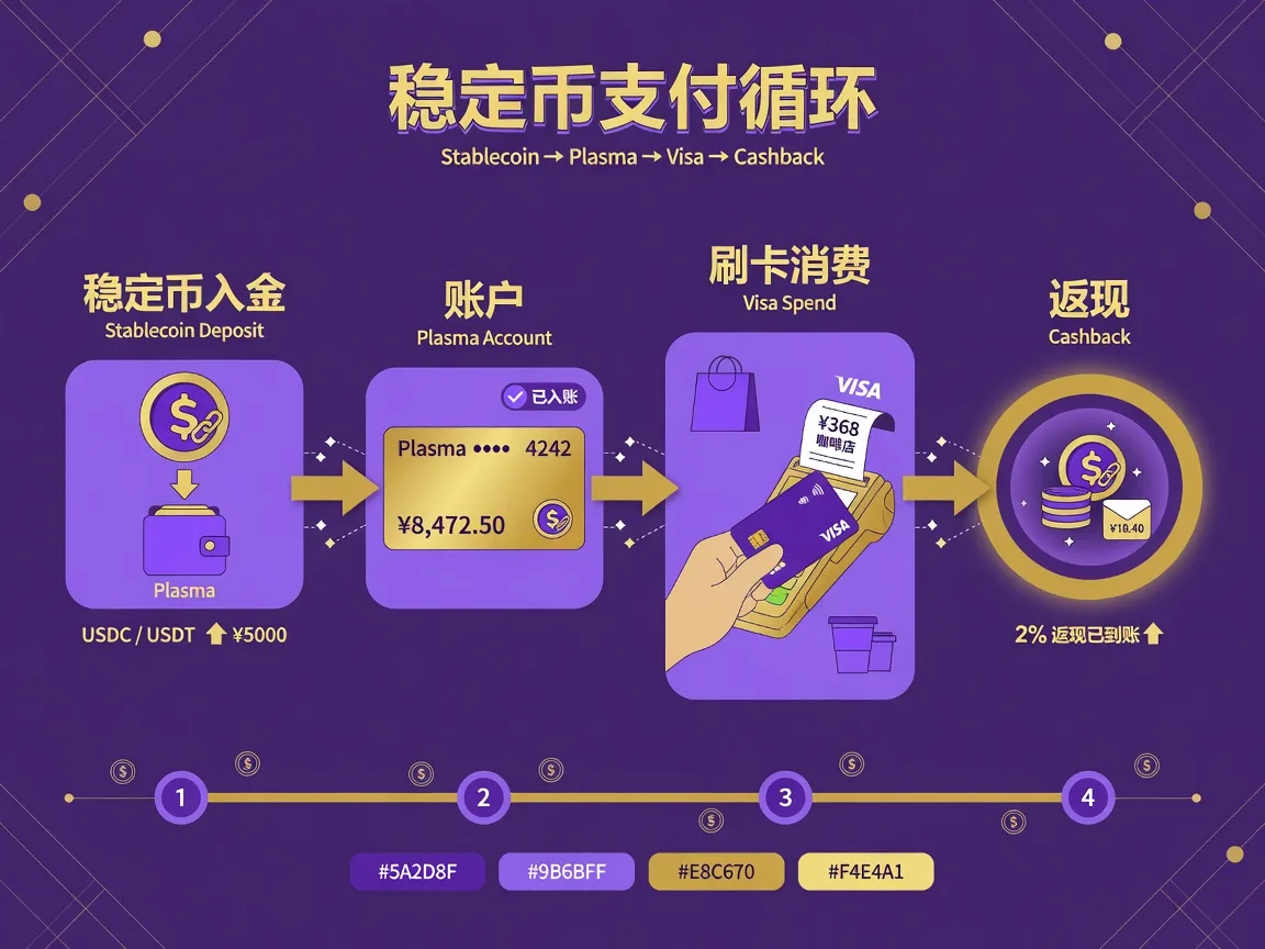稳定币进入账户并完成卡片消费的流程图